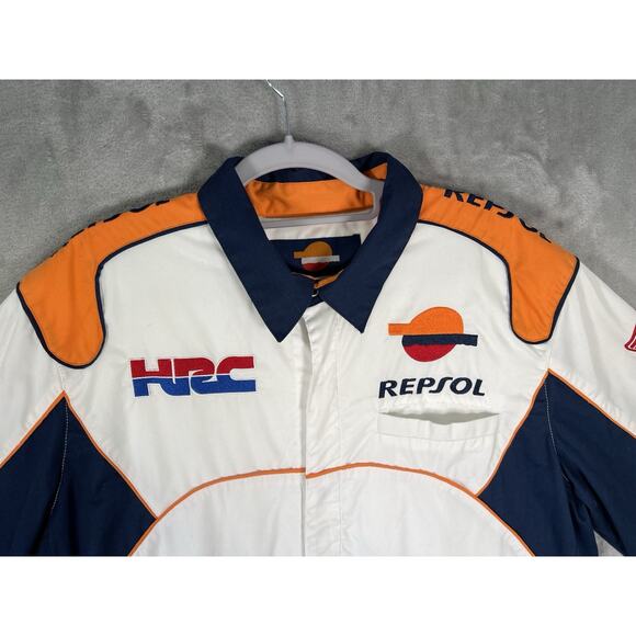 Vintage Honda HRC Pit Shirt Repsol Short Sleeve Patch Button Down Size Large - Picture 2 of 10